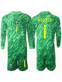 Brazil Alisson Becker #1 Golmanski Dječji Domaci Dres kompleti Copa America 2024 Dugim Rukavima (+ kratke hlače)